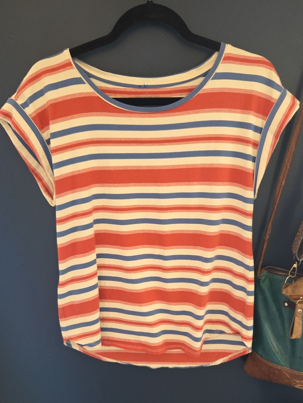 L.L. Bean Striped Short Sleeve Tee in Red, Blue & Cream